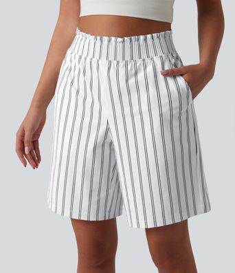 Short de tennis rayé taille haute avec poches
