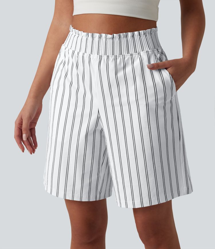 Short de tennis rayé taille haute avec poches