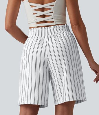 Short de tennis rayé taille haute avec poches