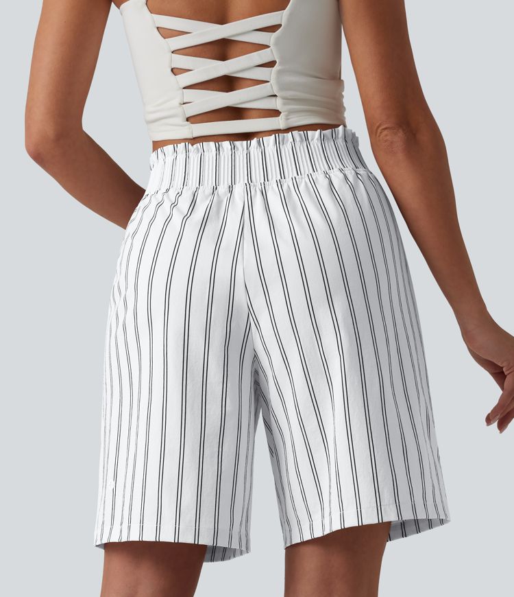 Short de tennis rayé taille haute avec poches