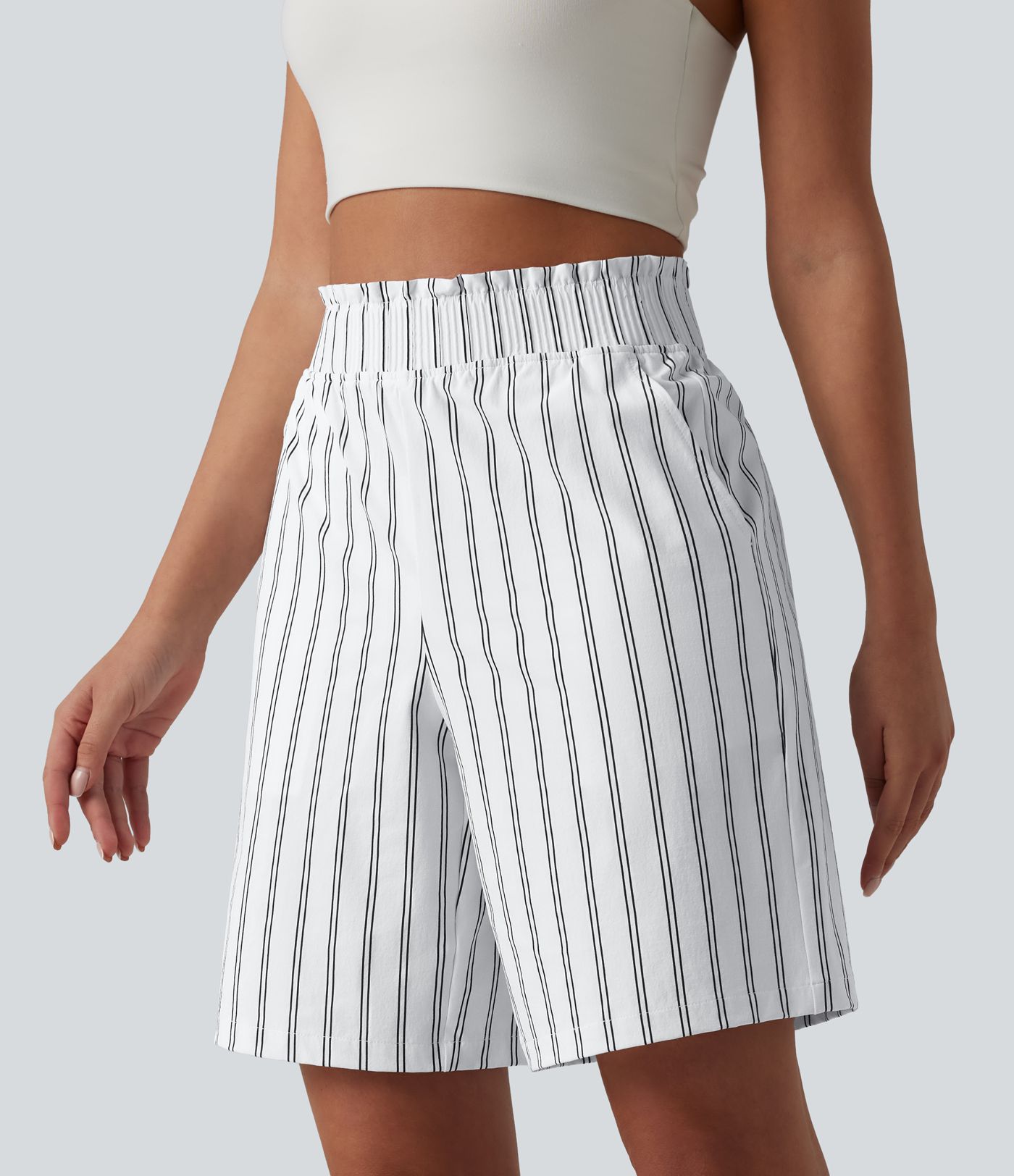 Short de tennis rayé taille haute avec poches