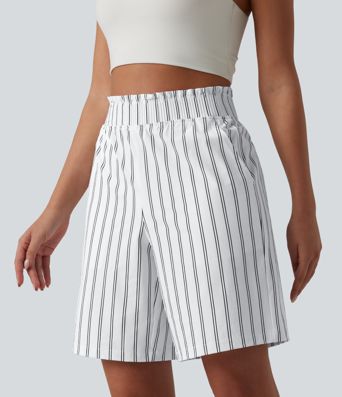 Short de tennis rayé taille haute avec poches