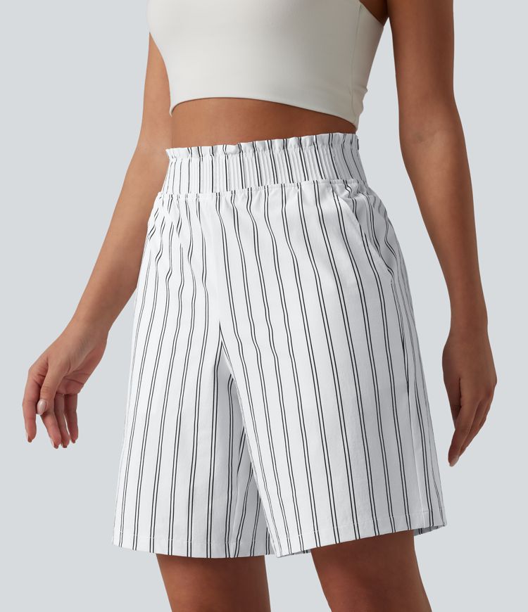 Short de tennis rayé taille haute avec poches