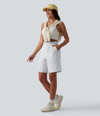 Short de tennis rayé taille haute avec poches