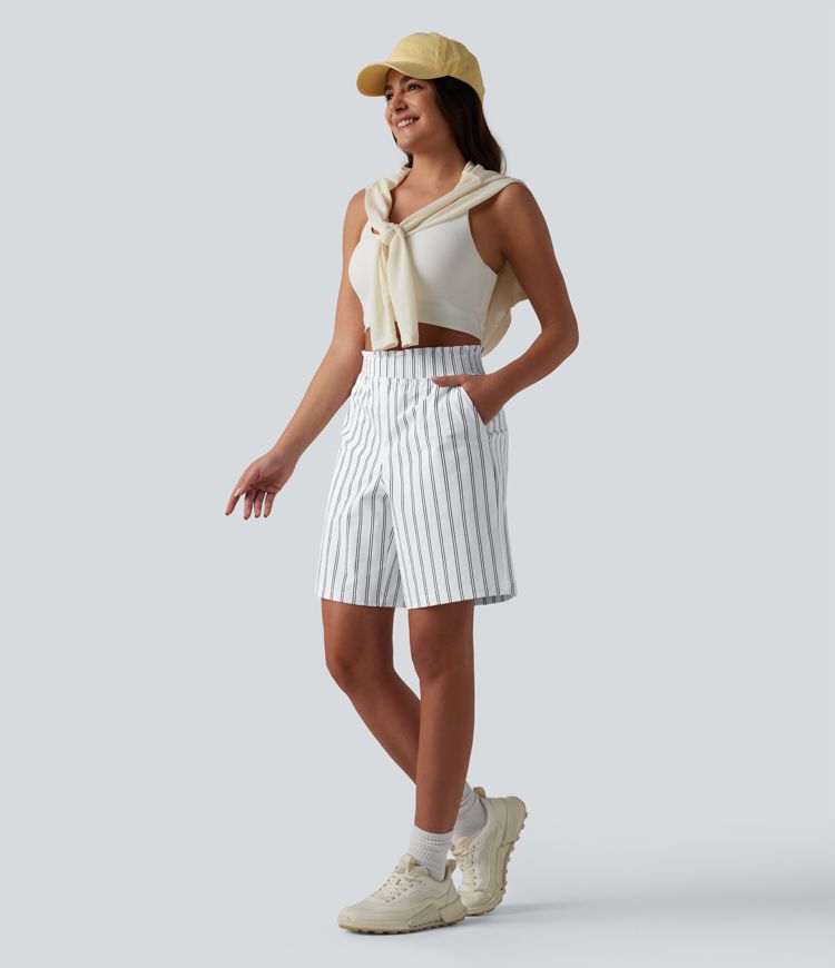 Short de tennis rayé taille haute avec poches