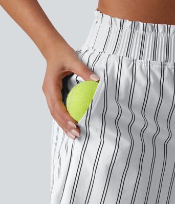 Short de tennis rayé taille haute avec poches