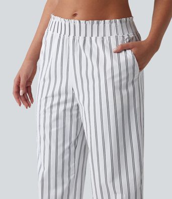 Pantalon de tennis rayé à taille mi-haute et jambes droites avec poches