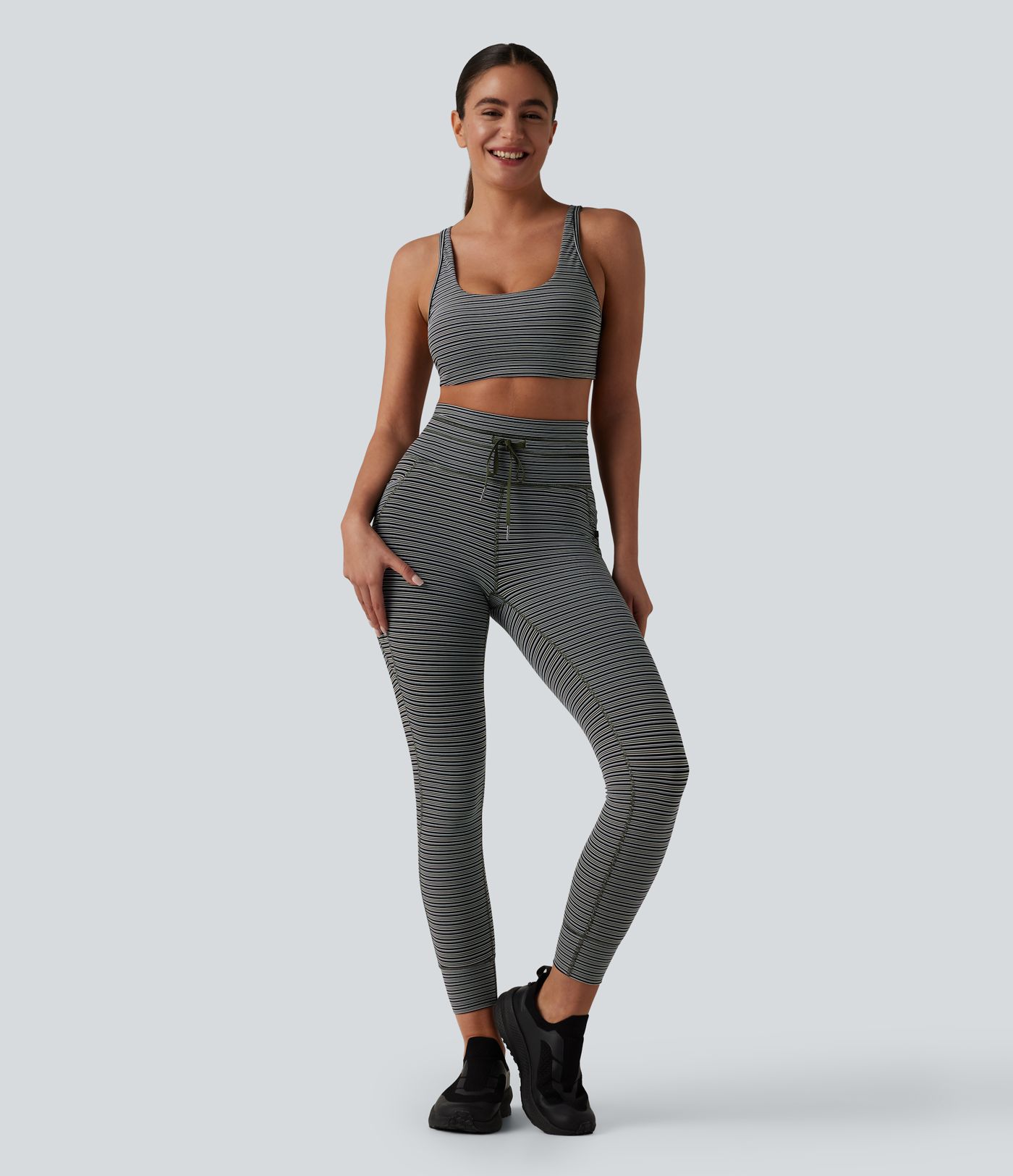 Halara UltraSculpt™ Jacquard Stripe High Waisted Drawstring Yoga Leggings with Pockets