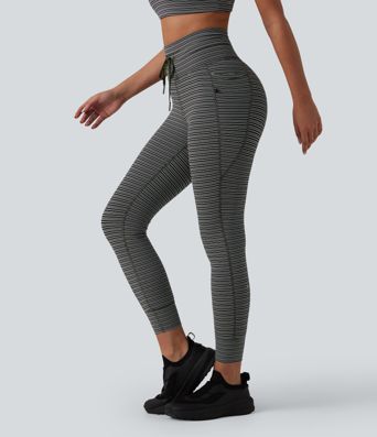 Halara UltraSculpt™ Jacquard Stripe High Waisted Drawstring Yoga Leggings with Pockets