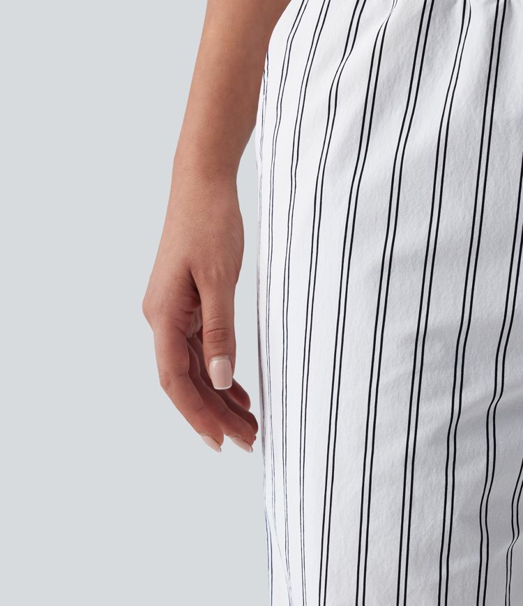Pantalon de tennis rayé à taille mi-haute et jambes droites avec poches
