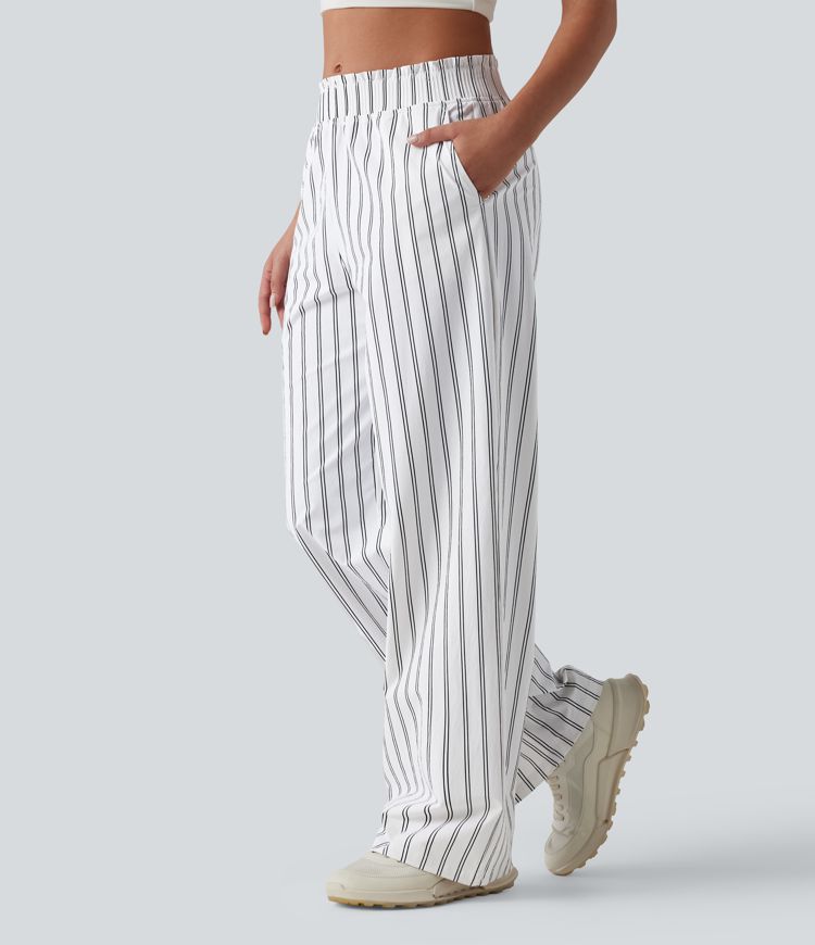 Pantalon de tennis rayé à taille mi-haute et jambes droites avec poches