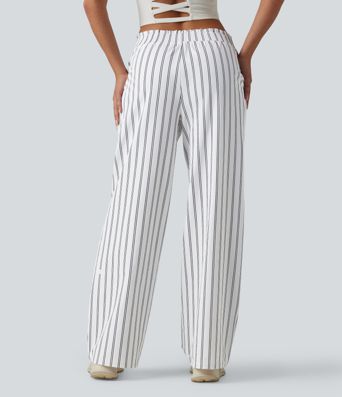 Pantalon de tennis rayé à taille mi-haute et jambes droites avec poches