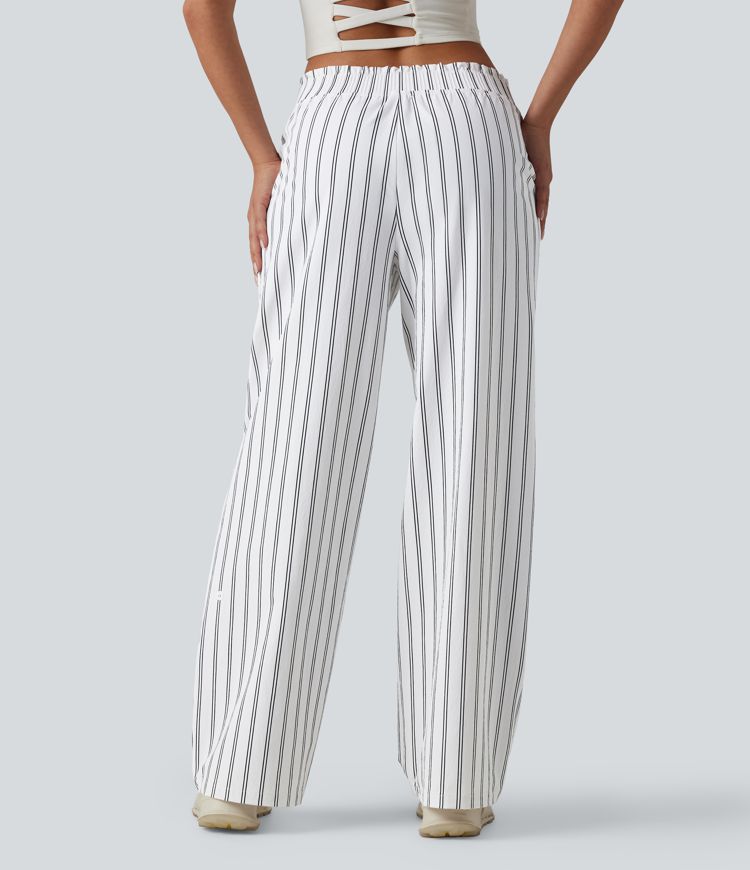 Pantalon de tennis rayé à taille mi-haute et jambes droites avec poches