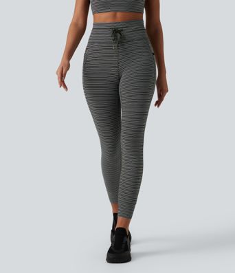 Halara UltraSculpt™ Jacquard Stripe High Waisted Drawstring Yoga Leggings with Pockets