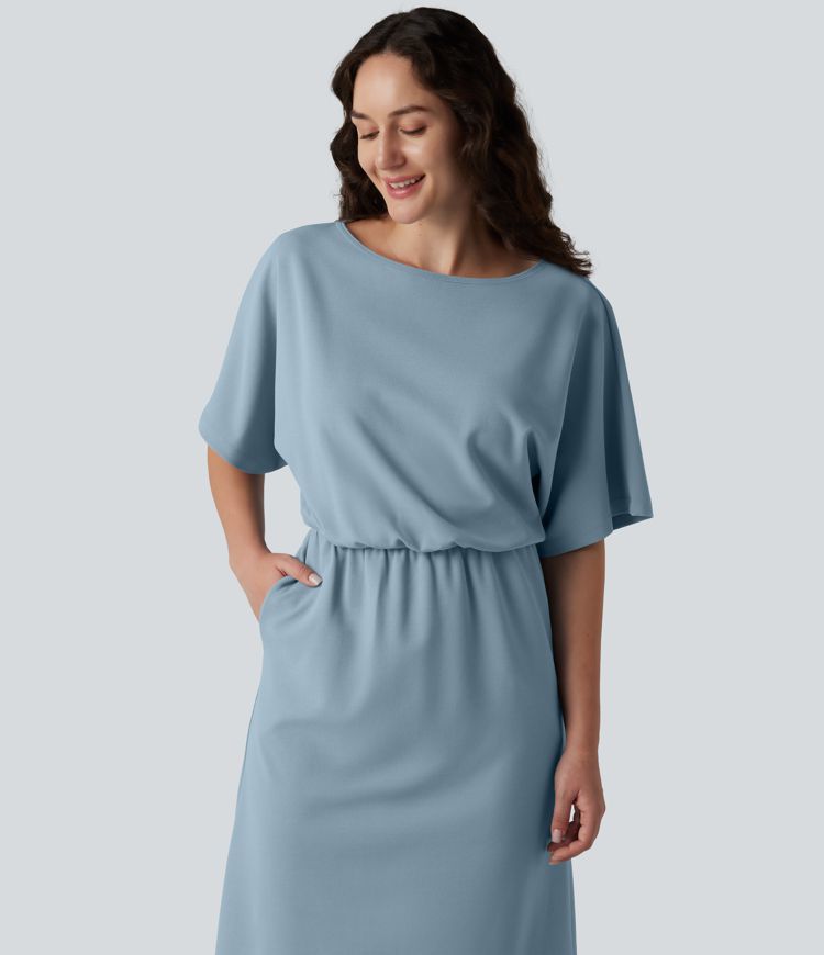 Robe tailleur midi infroissable col bateau manches courtes
