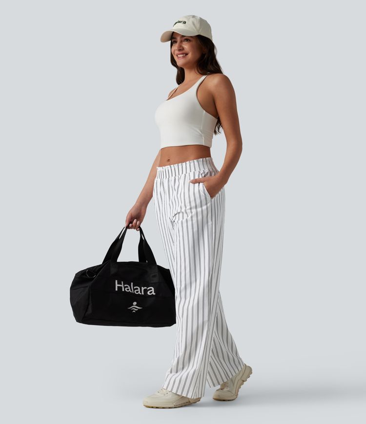 Pantalon de tennis rayé à taille mi-haute et jambes droites avec poches