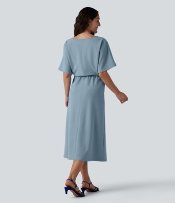 Robe tailleur midi infroissable col bateau manches courtes