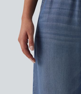 Mid Rise Drawstring Casual Jeans with Pockets