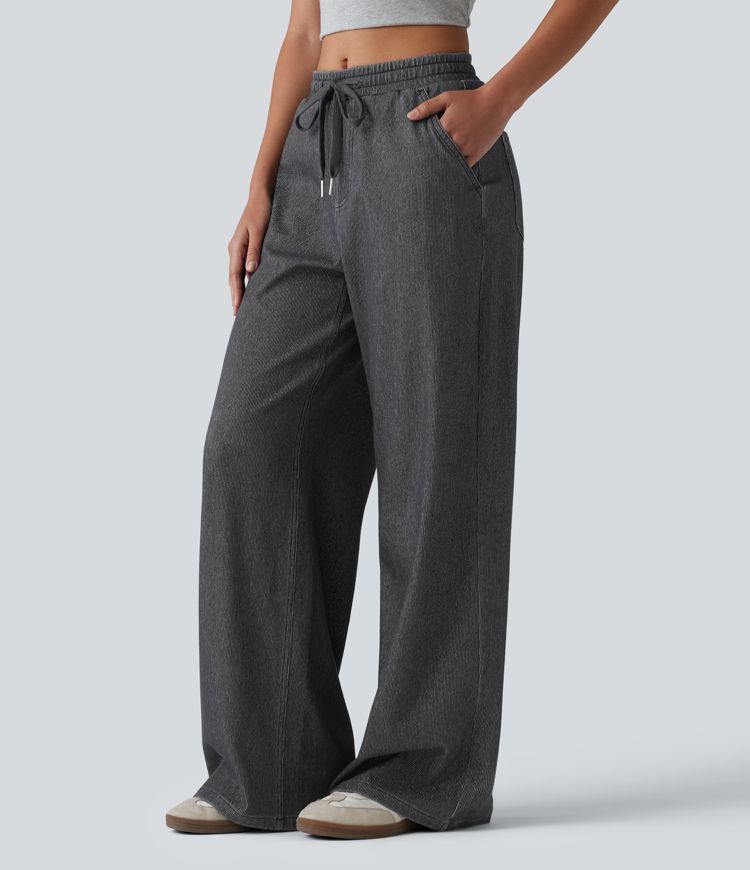 Halara Flex™ Low Rise Drawstring Wide Leg Sparkle Casual Sweatpants Jeans with Pockets