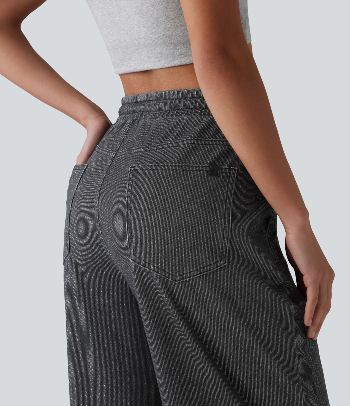 Halara Flex™ Low Rise Drawstring Wide Leg Sparkle Casual Sweatpants Jeans with Pockets