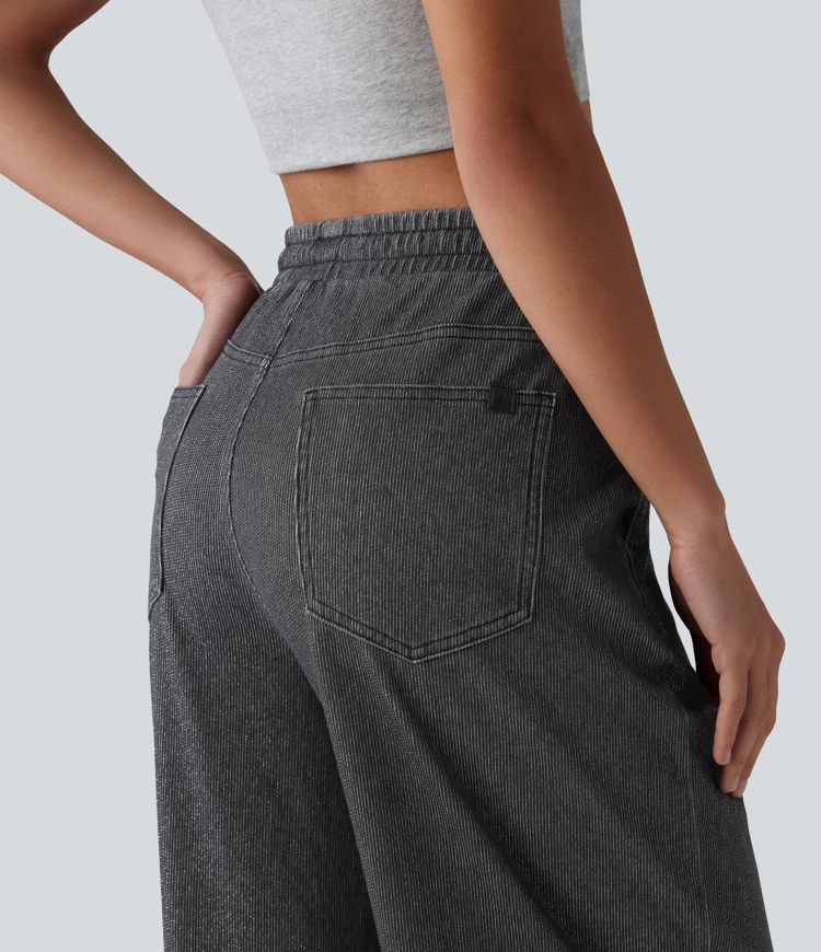 Halara Flex™ Low Rise Drawstring Wide Leg Sparkle Casual Sweatpants Jeans with Pockets