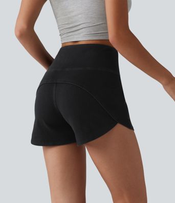 Halara Flex™ High Waisted Tummy Control Curved Hem Skinny Denim Casual Shorts with Pockets