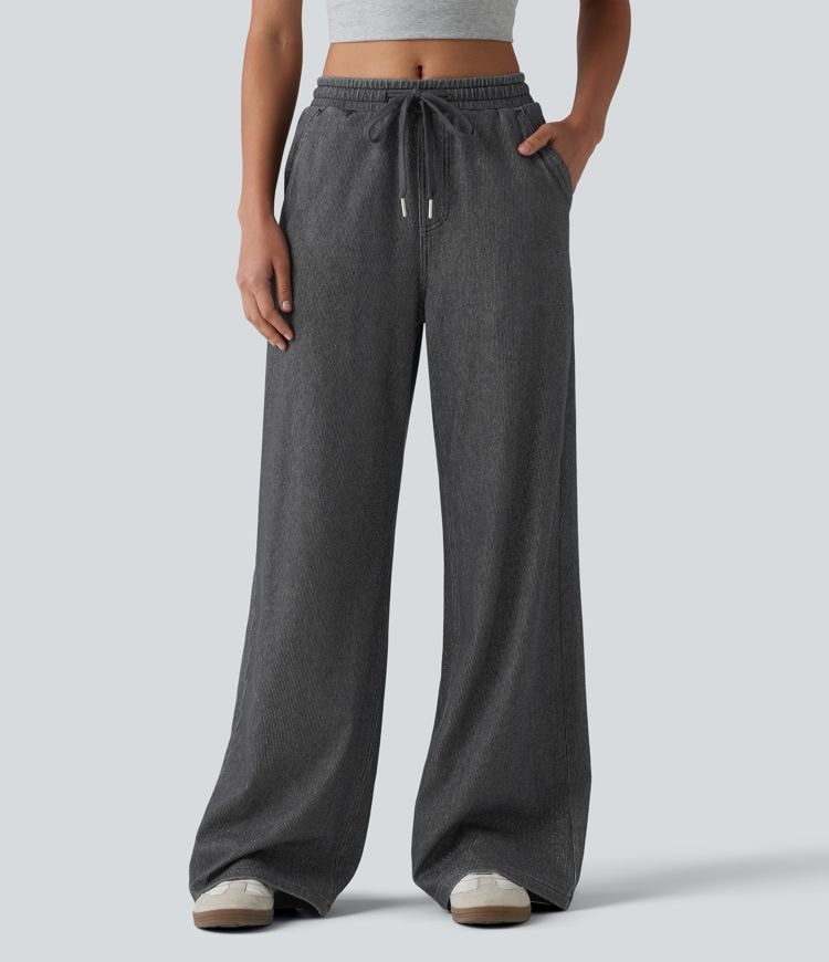 Halara Flex™ Low Rise Drawstring Wide Leg Sparkle Casual Sweatpants Jeans with Pockets