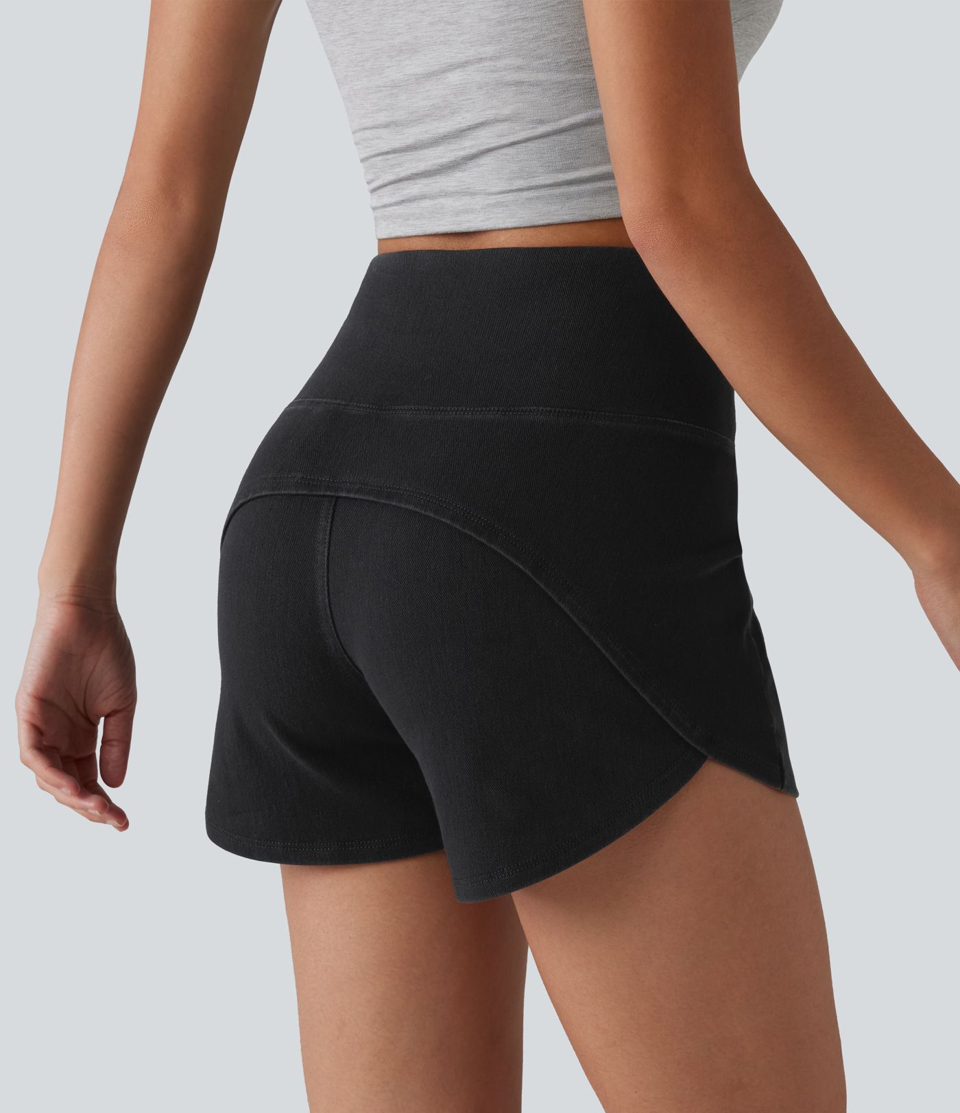 Halara Flex™ High Waisted Tummy Control Curved Hem Skinny Denim Casual Shorts with Pockets