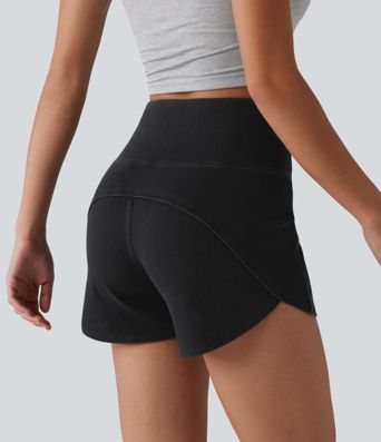 Halara Flex™ High Waisted Tummy Control Curved Hem Skinny Denim Casual Shorts with Pockets