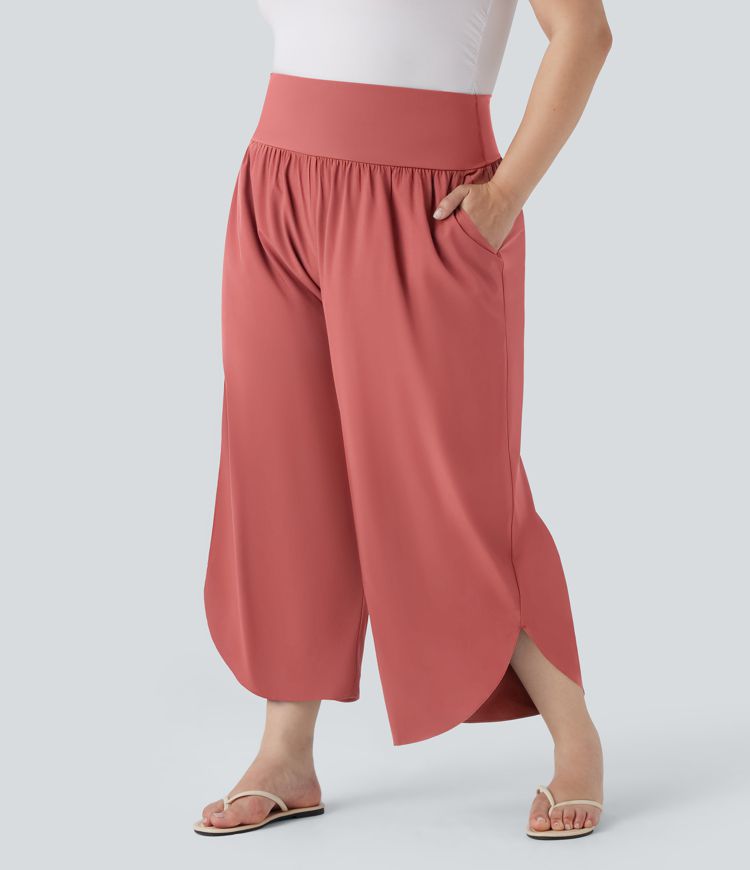 Plus Size Breezeful™ High Waisted Tummy Control Hem Quick Dry Pants with Pockets