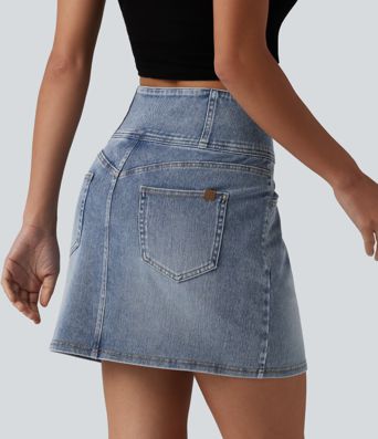 Halara Flex™ Jupe mini décontractée en jean taille haute avec poches