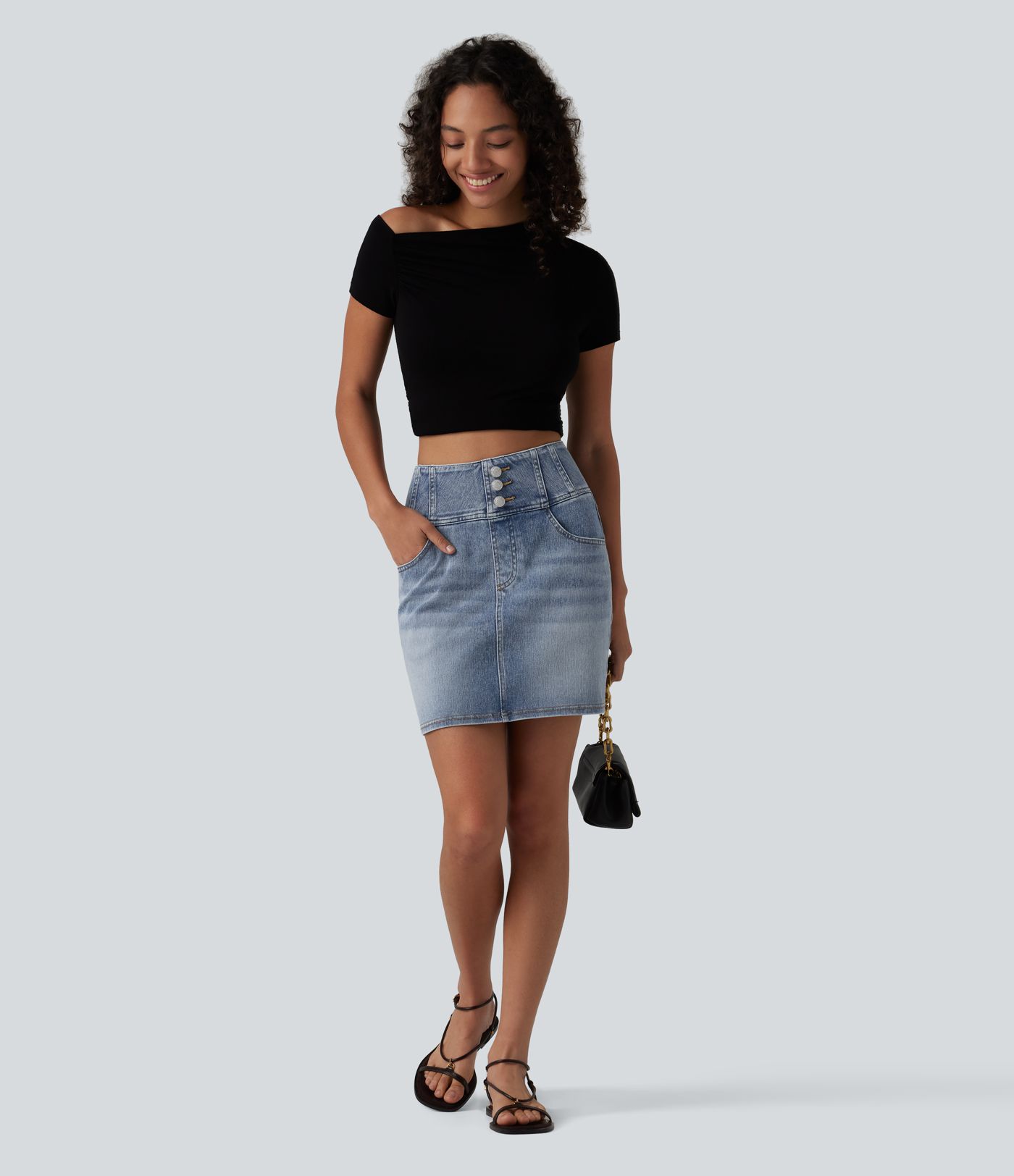 Halara Flex™ Jupe mini décontractée en jean taille haute avec poches