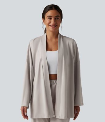 Open Front Long Sleeve Belted Lounge Top