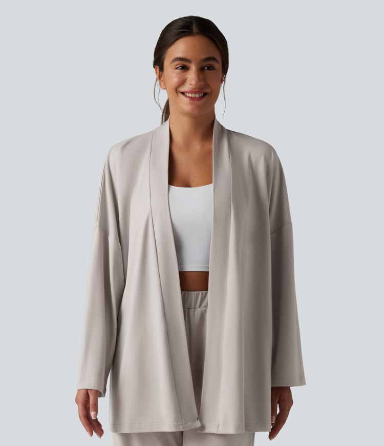 Open Front Long Sleeve Belted Lounge Top