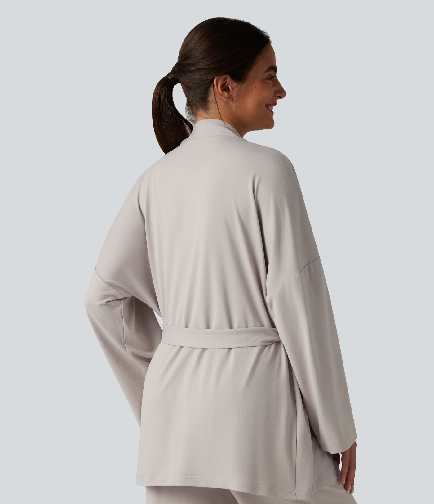 Open Front Long Sleeve Belted Lounge Top