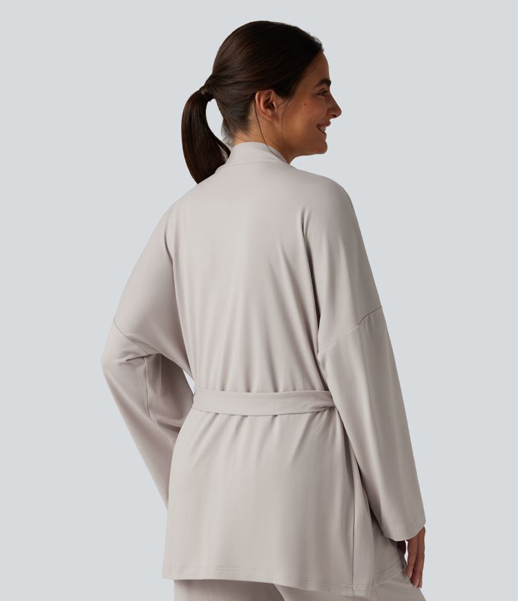 Open Front Long Sleeve Belted Lounge Top