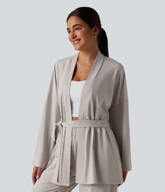 Open Front Long Sleeve Belted Lounge Top