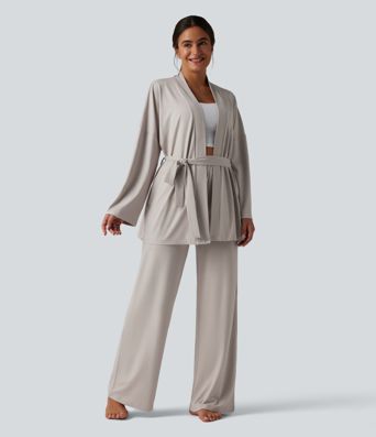 Open Front Long Sleeve Belted Lounge Top