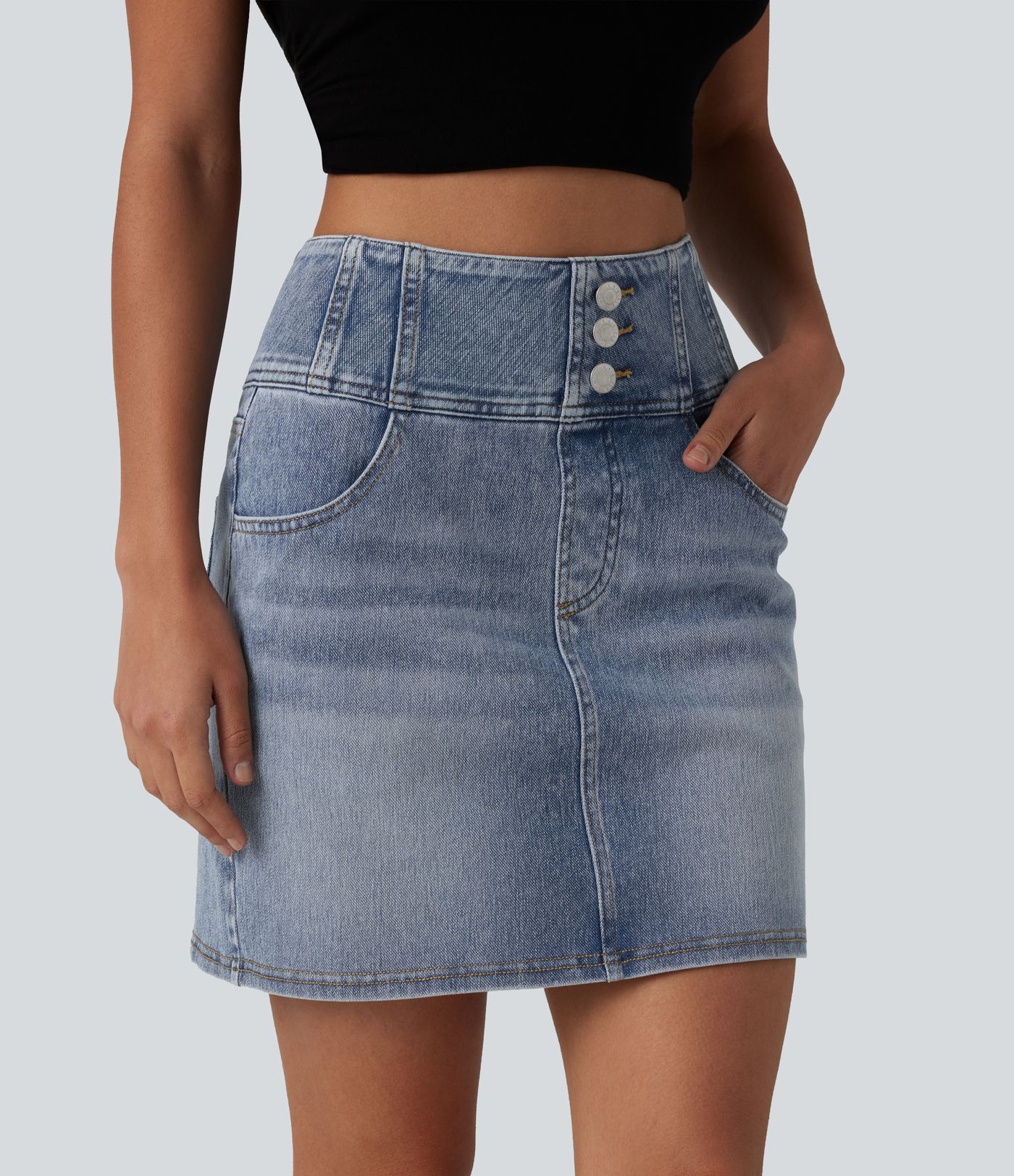 Halara Flex™ Jupe mini décontractée en jean taille haute avec poches