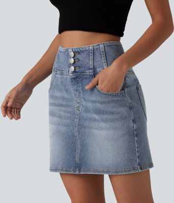 Halara Flex™ Jupe mini décontractée en jean taille haute avec poches