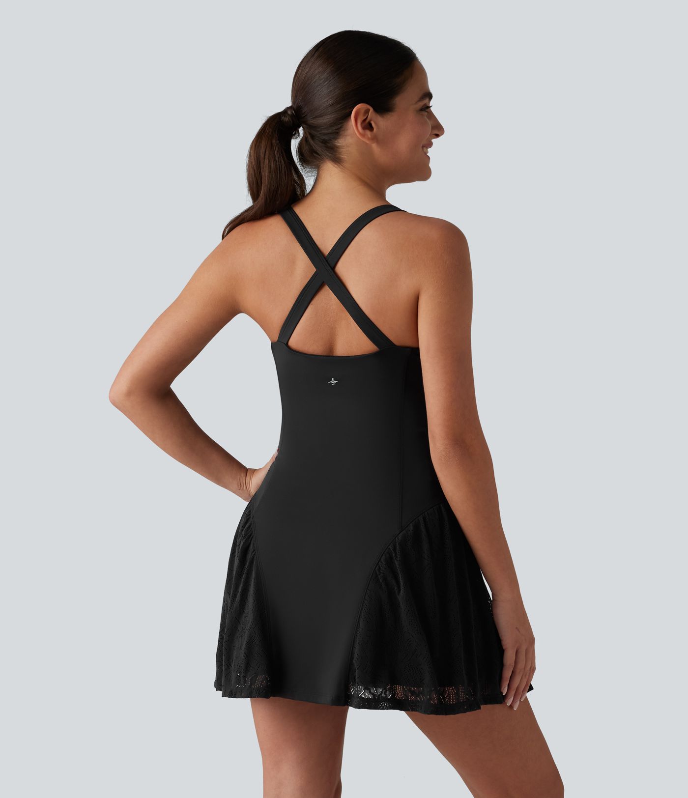 SoftlyZero™ Airy Crisscross Back Contrast Lace Built-in Bra Cool Touch Tennis Active Dress with Pockets-Easy Peezy-UPF50+