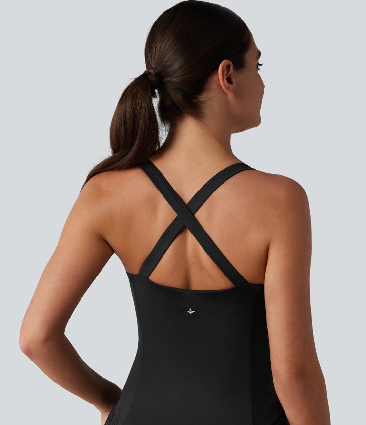 SoftlyZero™ Airy Crisscross Back Contrast Lace Built-in Bra Cool Touch Tennis Active Dress with Pockets-Easy Peezy-UPF50+