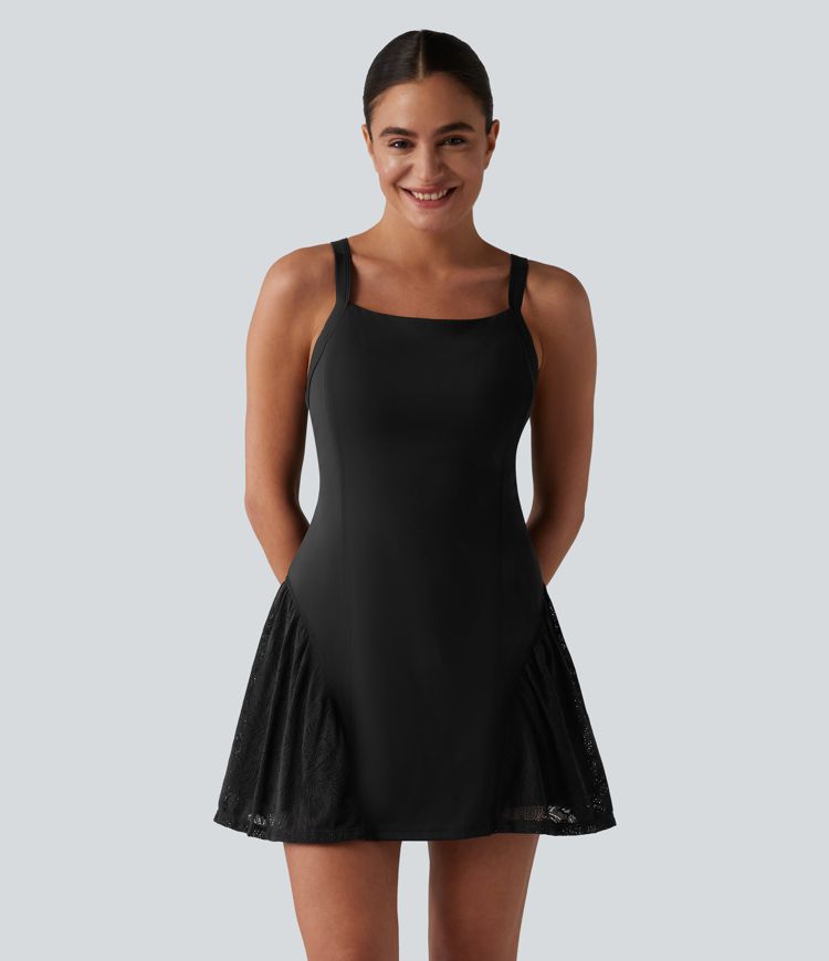 SoftlyZero™ robe de tennis active InstantCool, aérienne, dos croisé, dentelle contrastée, soutien-gorge intégré, avec poches — super facile