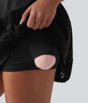 SoftlyZero™ Airy Crisscross Back Contrast Lace Built-in Bra Cool Touch Tennis Active Dress with Pockets-Easy Peezy-UPF50+