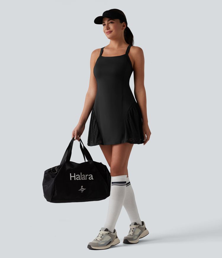 SoftlyZero™ Airy Crisscross Back Contrast Lace Built-in Bra Cool Touch Tennis Active Dress with Pockets-Easy Peezy-UPF50+
