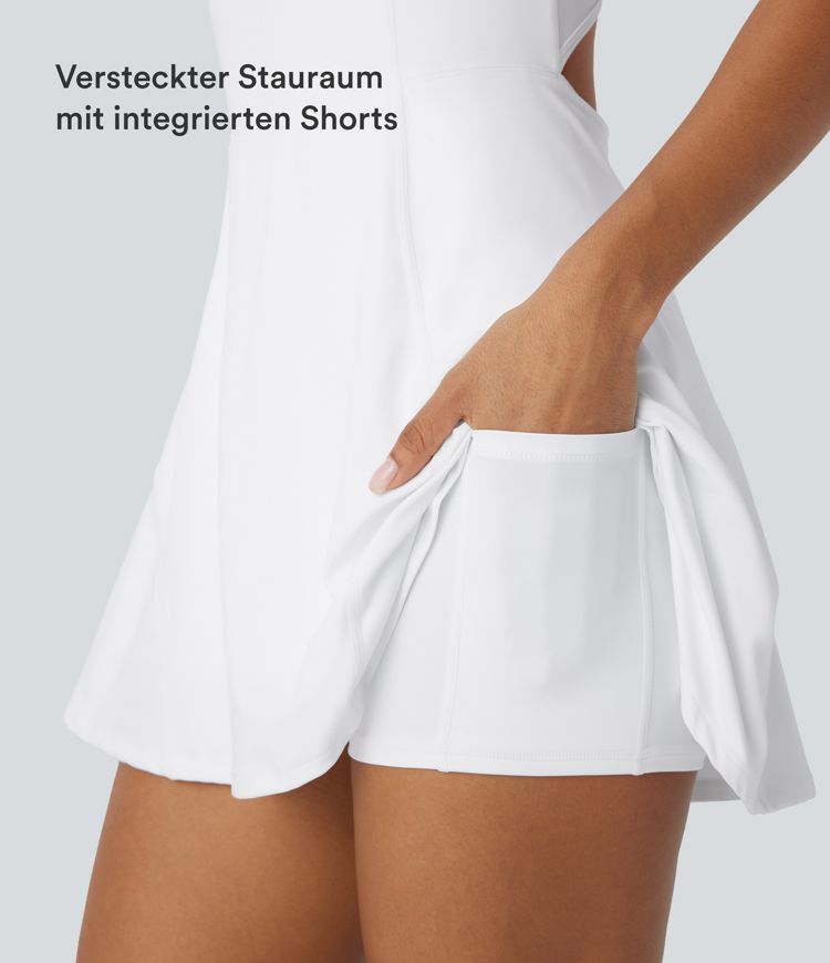 Softlyzero™ Airy, rückenfreies, überkreuztes U-Ausschnitt-Minikleid mit 2-in-1-Seitentasche und Cool Touch