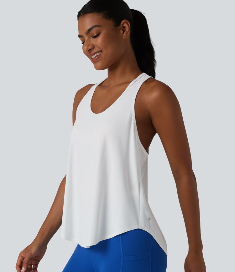 Racerback Crossover High-Low Curved Hem Yoga Tank Top Racerback Crossover High-Low Curved Hem Yoga Tank Top