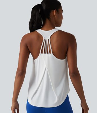 Racerback Crossover High-Low Curved Hem Yoga Tank Top Racerback Crossover High-Low Curved Hem Yoga Tank Top