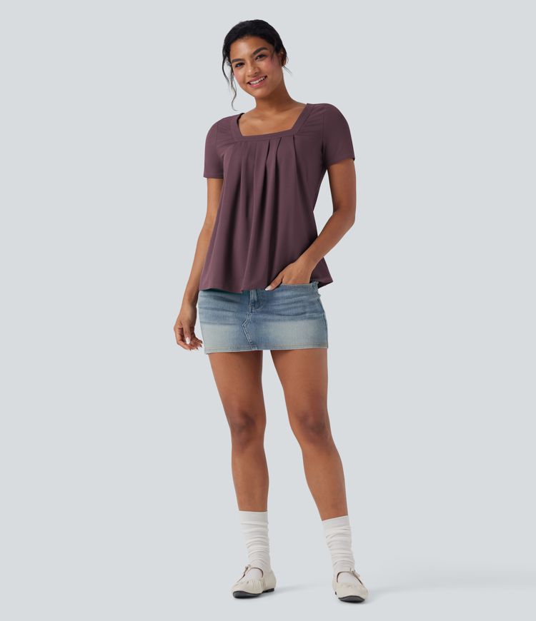 Square Neck Short Sleeve Casual Top