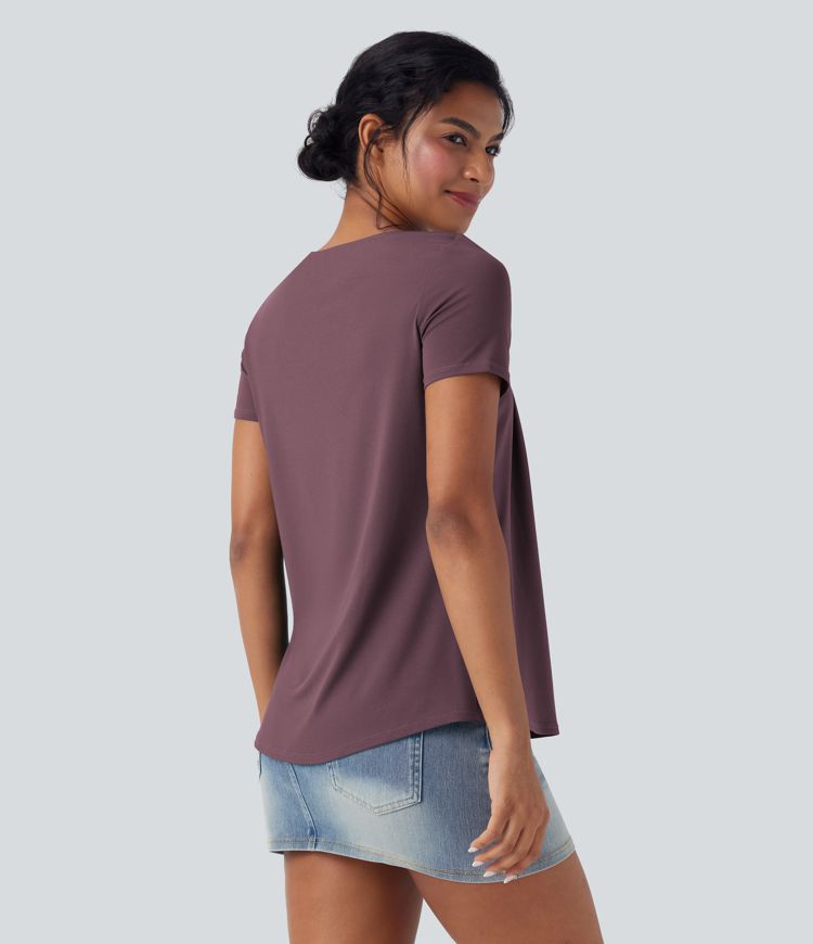Square Neck Short Sleeve Casual Top